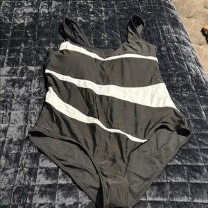 Black and White Striped Swimsuit